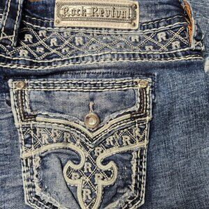 Rock Revival Rosewood Easy Skinny Jeans Size 33 Distressed Stretch Denim